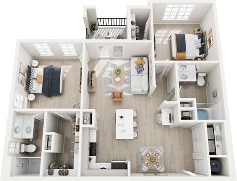 Floor plan for 2 beds, 2 baths, 1114 sqft